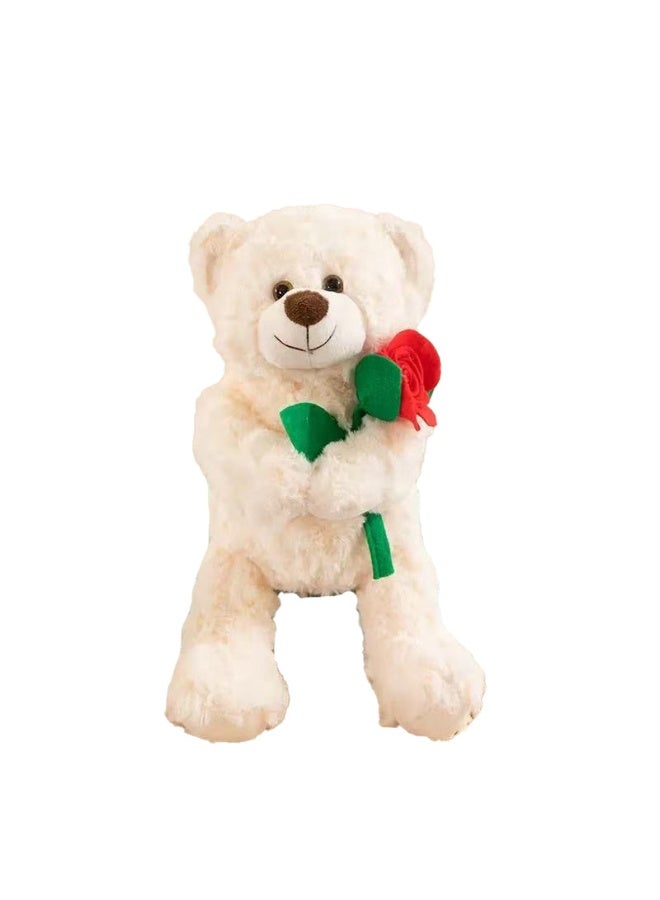 المنزل الذكي دمية دب تيدي من هوم سمارت تحمل وردة صناعية، طولها 30 سم - لعبة محشوة ناعمة من القطيفة، هدية مثالية لعيد الحب، والذكرى السنوية، وأعياد الميلاد، ومناسبات الحب. - Image 1